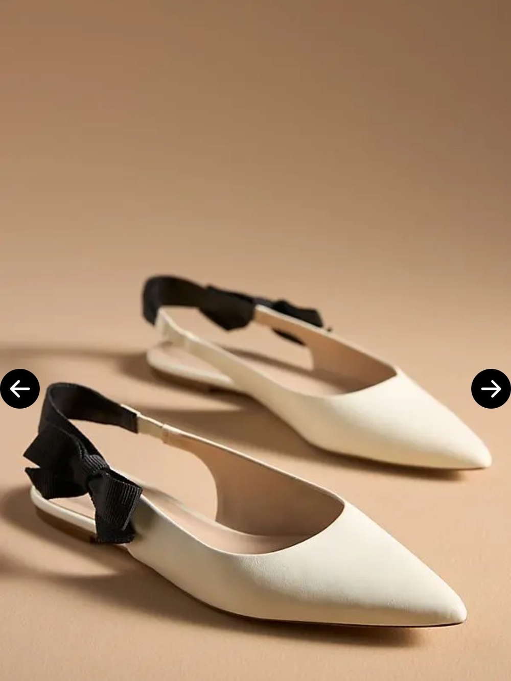 NIB: Cream Pointed Slingback Flats with Black Bow BY Maeve For Anthropologie